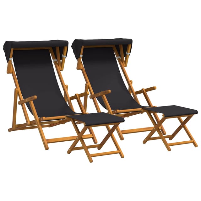 Liegestuhl 4 Pcs 3 Position Massives Eukalyptus Holz Schwarz Vidaxl
