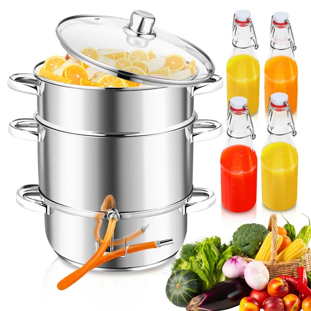 Wolketon Dampfentsafter 8 L Aus Edelstahl Inkl. 4 Bügelflaschen – Entsafter Für Obst & Gemüse, Ø 26 Cm, Spülmaschinengeeignet, Für Alle Herdarten Inkl. Induktion