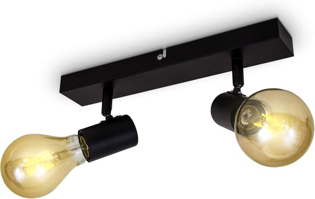 Bklicht Plafonnier/applique Murale, Spot Bar Design Rétro, 2 Spots Orientierbar Und Schwenkbar, Leuchte Plafond Vintage Noir, Douilles E27, 60 Watt Max, Ampullen Ohne Fournies