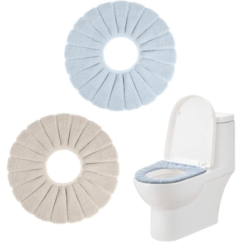2-teiliges Wc-sitzkissen, Weich, Warm Und Dehnbar, Weiches Wc-sitzkissen, Gestrickter O-förmiger Toilettenring (beige, Blau)
