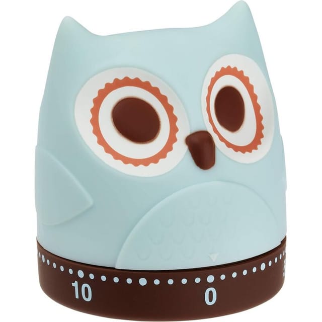 Küchen-timer, Mechanisch, Lustig, Retro, Gummiertes Kunststoff, L 61 X B 61 X H 71 Mm, Hellblau/braun