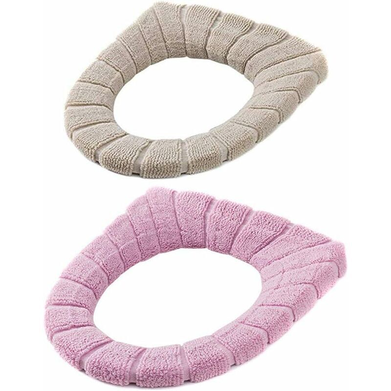 2 Stück Waschbare, Einziehbare Toilettensitzkissen, Wärmere Toilettensitzkissen, Universal-wc-kissen (beige, Rosa)