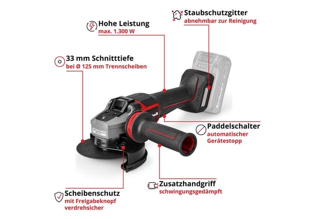 Einhell Professional Akku-winkelschleifer Tp-ag 18/125-13 Q P Bl - Solo Pxc (18 V, 1300 W, Ø 125 Mm, 33 Mm Schnitttiefe, Paddelschalter, Brushless, Schnellspannmutter, Ohne Akku)
