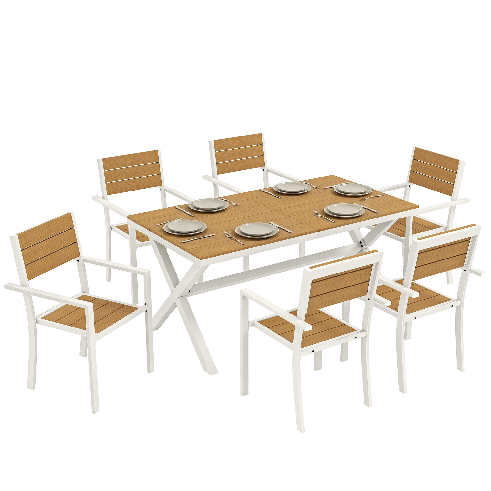 Gartenmöbel-set Rechteckig Aluminium Kunstholz Homaire L160xb86xh72 Cm - Teak