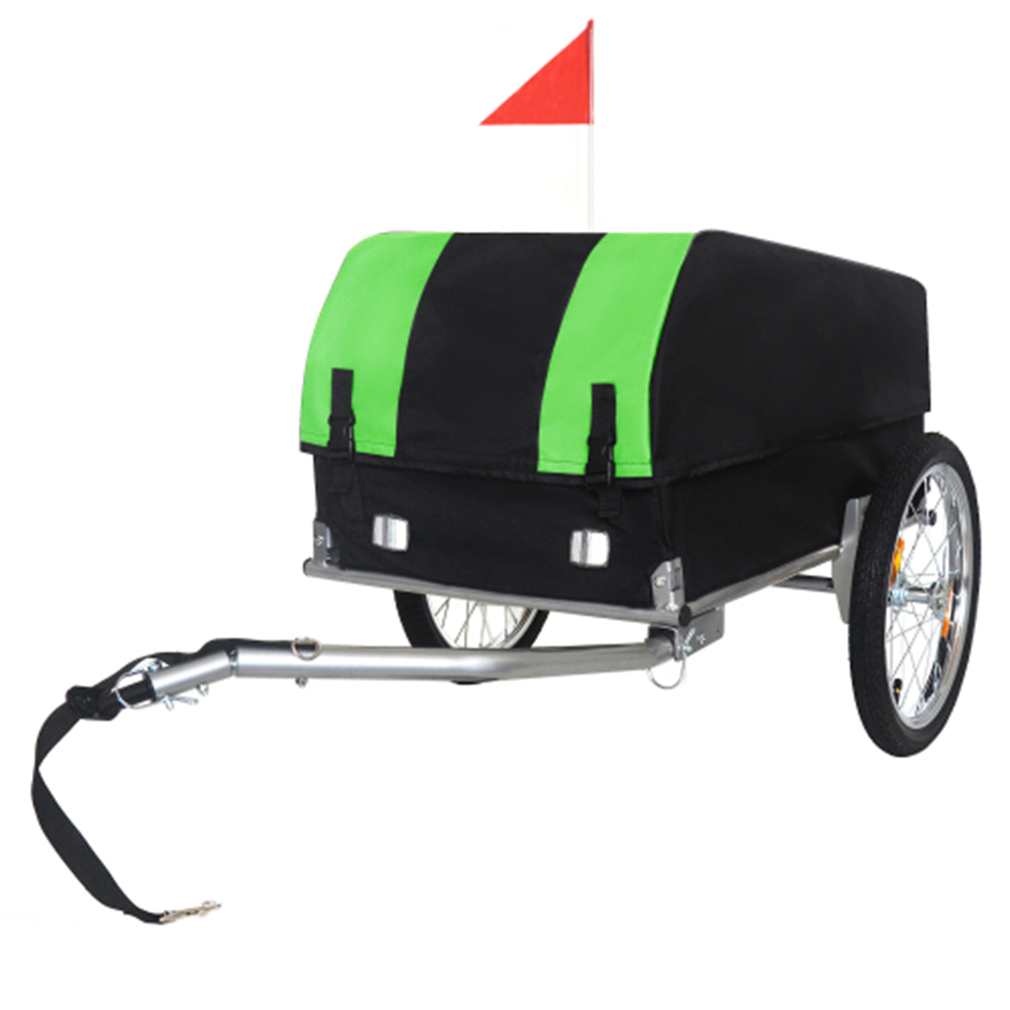 Fahrrad Lastenanhänger Mit Abnehmbarer Wasserdichter Abdeckung-40 Kg Tragkraft, Fahrradanhänger Mit 16-zoll-geländeräder & Faltbares Design Für Camping Und Einkäufe – Grün/schwarz