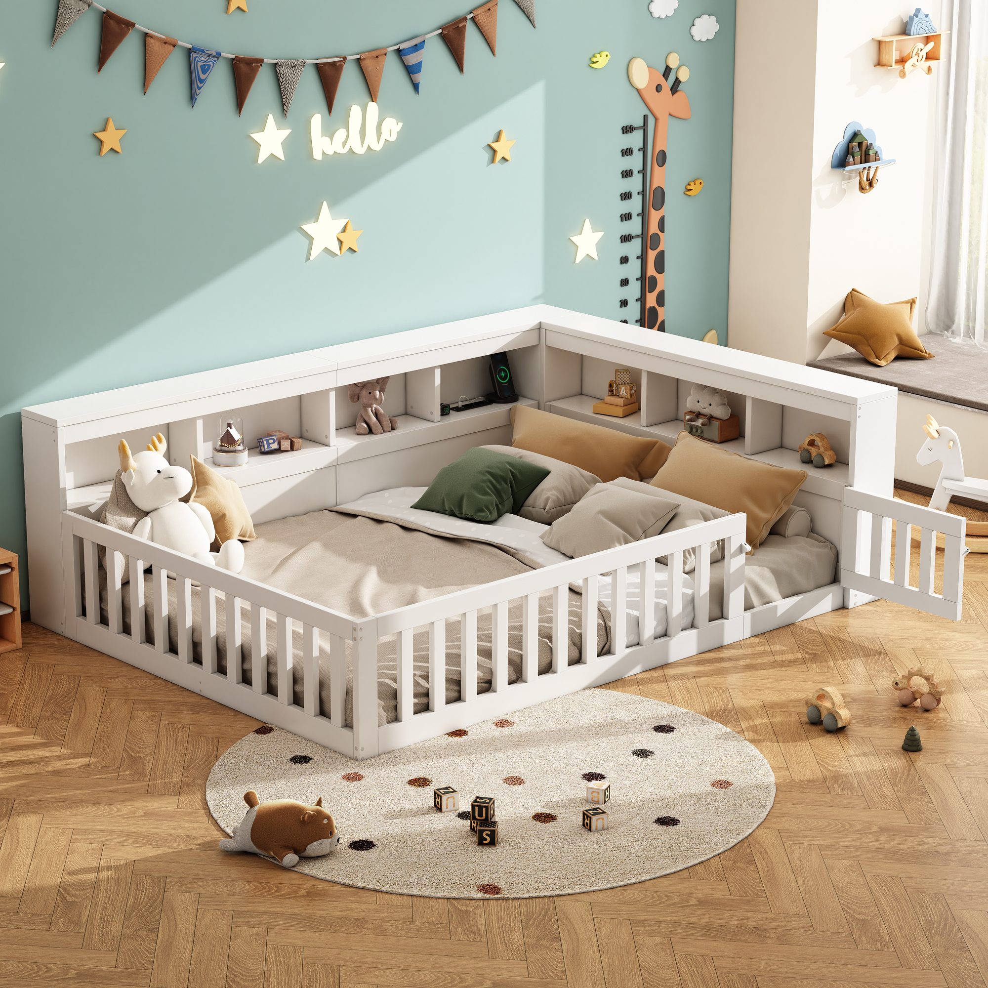 Daybett, 140200cm, Tagesbett, Schlafsofa, Bettseite Mit Staufach, Bett Mit Lattenrost ( Ohne Matratze), Brüstung, Spanplatte,mit Steckdose Und Usb, Weiß
