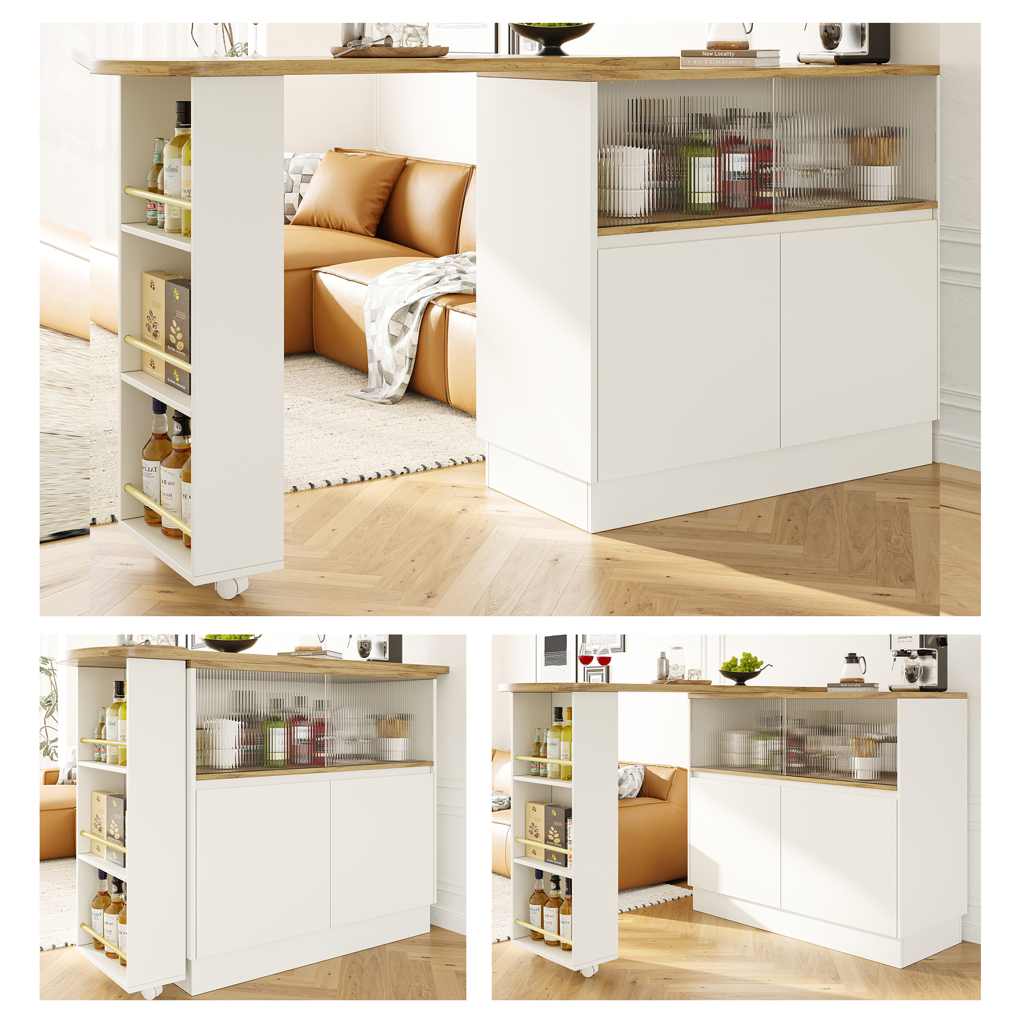 (n620p20771617w)um 360° Drehbare Essbar (hauptkörper 90 X 45 X 100 Cm), Modernes, Einfaches, Multifunktionales, Drehbares Sideboard Mit Ablageflächen Und Glas, Geeignet Für Küchen Und Restaurants