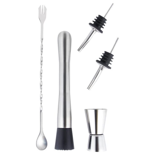 Mixologie-set Aus Edelstahl Für Cocktails, Inklusive Zitruspresse, Stempel Und Löffel (5-teiliges Set)
