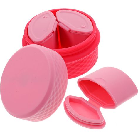 Pinkfarbener Reisecremetiegel Aus Silikon Mit Löffel, Wasserdicht Und Tragbar – Ideal Für Unterwegs.