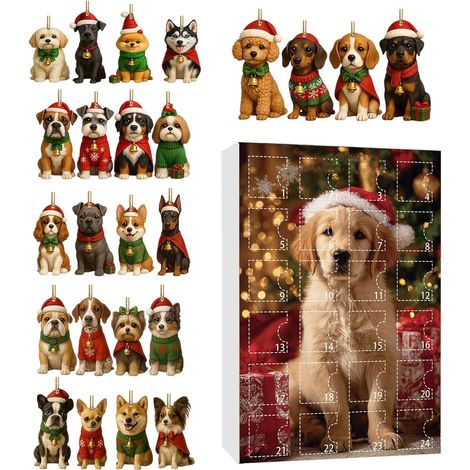 Weihnachtskalender Mit Countdown Und 2d-acryl-hundeanhänger, 24-tägiger Hunde-weihnachtsschmuck, Für Weihnachtsfeiern, Weihnachtsbaum, Büro, Kamin