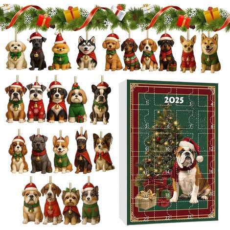 Adventskalender – 2d-acryl-hundeanhänger – 24 Tage Weihnachtsbaumschmuck Für Baum, Zuhause, Feiertage, Fenster, Tür, Wand