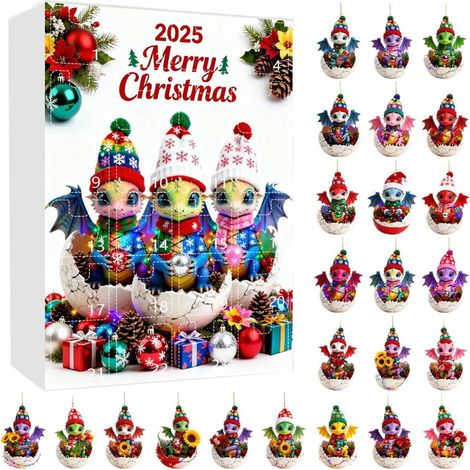 Dekorativer Adventskalender, Festliche 2d-weihnachtsdekoration Aus Acryl, 24-tägiger Adventskalender Mit Dinosaurier-anhänger – Für Erwachsene, Familien, Frauen Und Männer