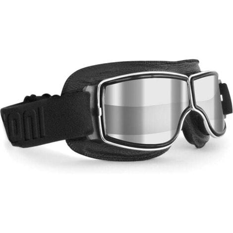 Retro-motorradbrille Im Fliegerstil Aus Schwarzem Leder, Kompatibel Mit Helmen.