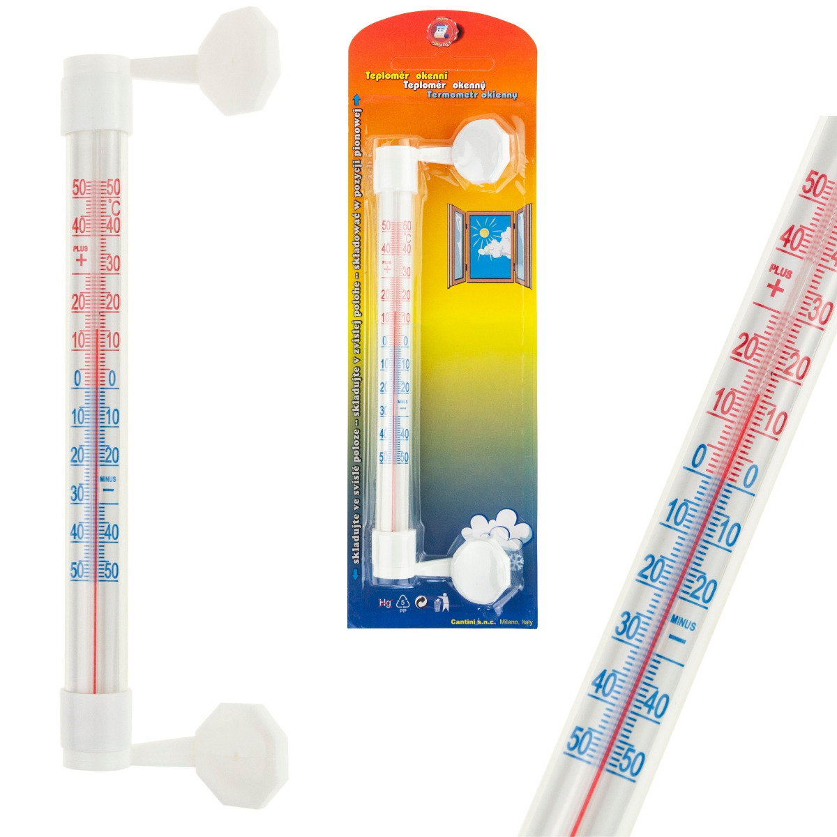 Tg64645 Fensterthermometer, Außenthermometer, Weiß, Selbstklebendes Balkonthermometer