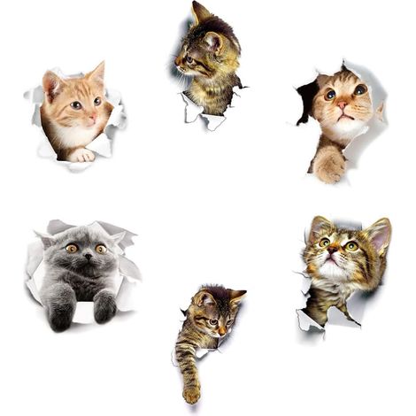 Katzen-wandtattoo, 6-teiliges Set Abnehmbarer 3d-wandaufkleber, Für Auto, Fenster, Toilette, Badezimmer, Schlafzimmer, Kinderzimmer, Küche, Tür, Dekorative Wandaufkleber