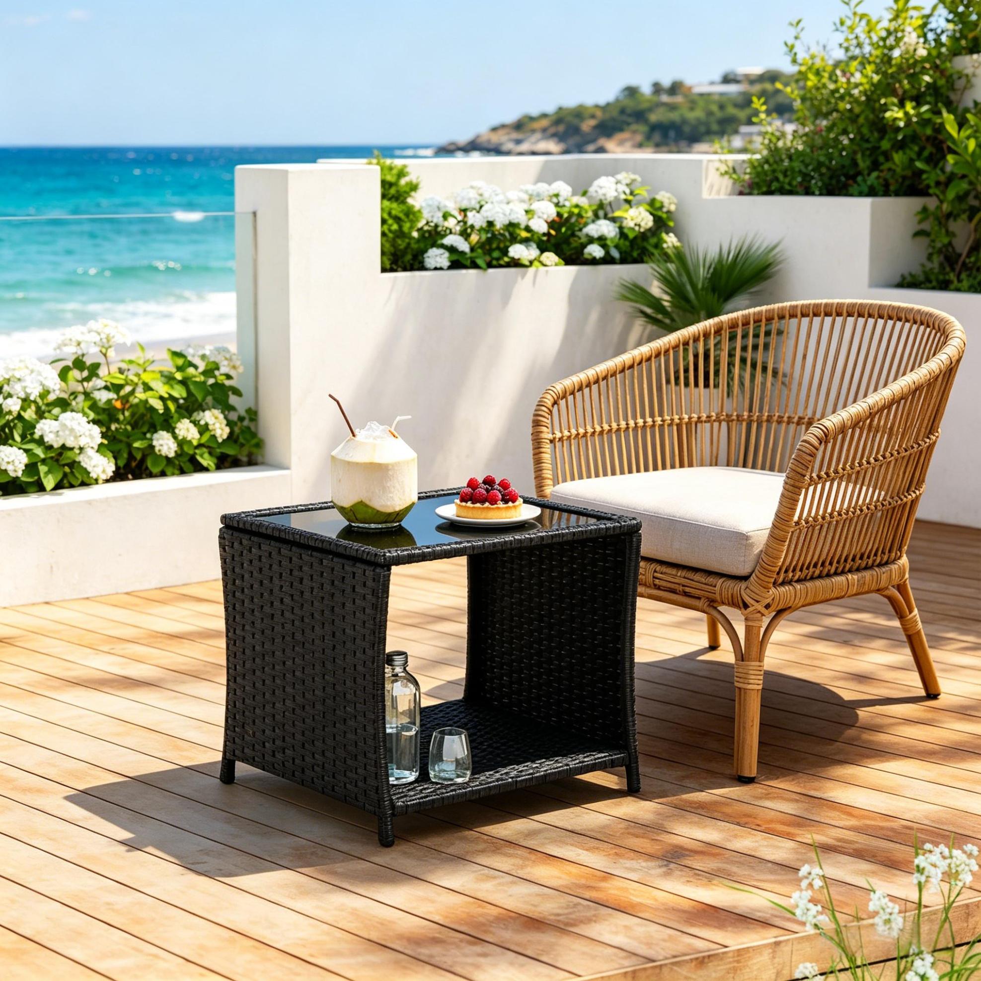 Gartentisch Mit Stauraum Polyrattan 45x45x40 Cm Schwarz Okmyhome