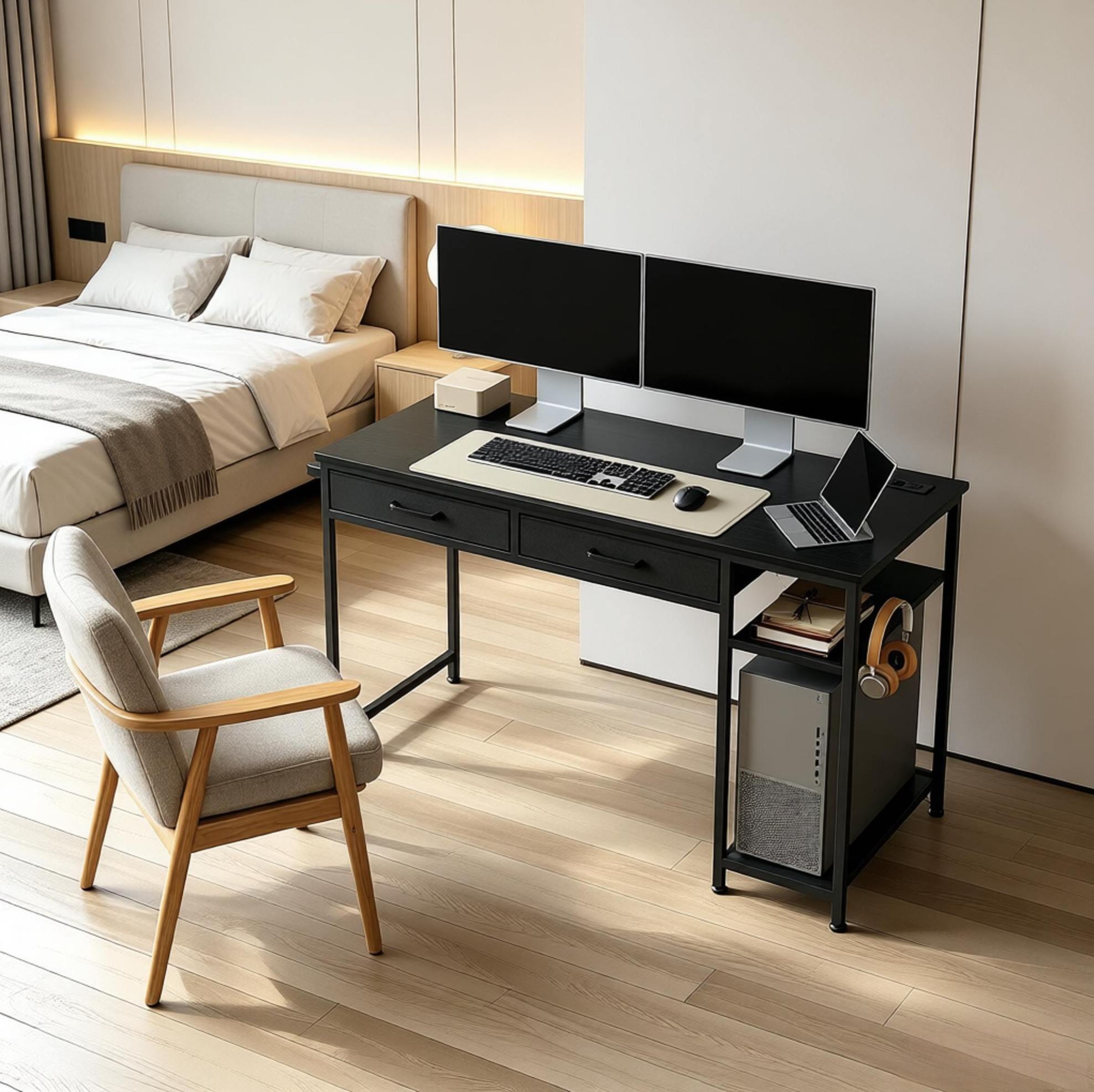 Schreibtisch Mit Stoffschubladen Und Steckdose 120x51 Cm Okmyhome