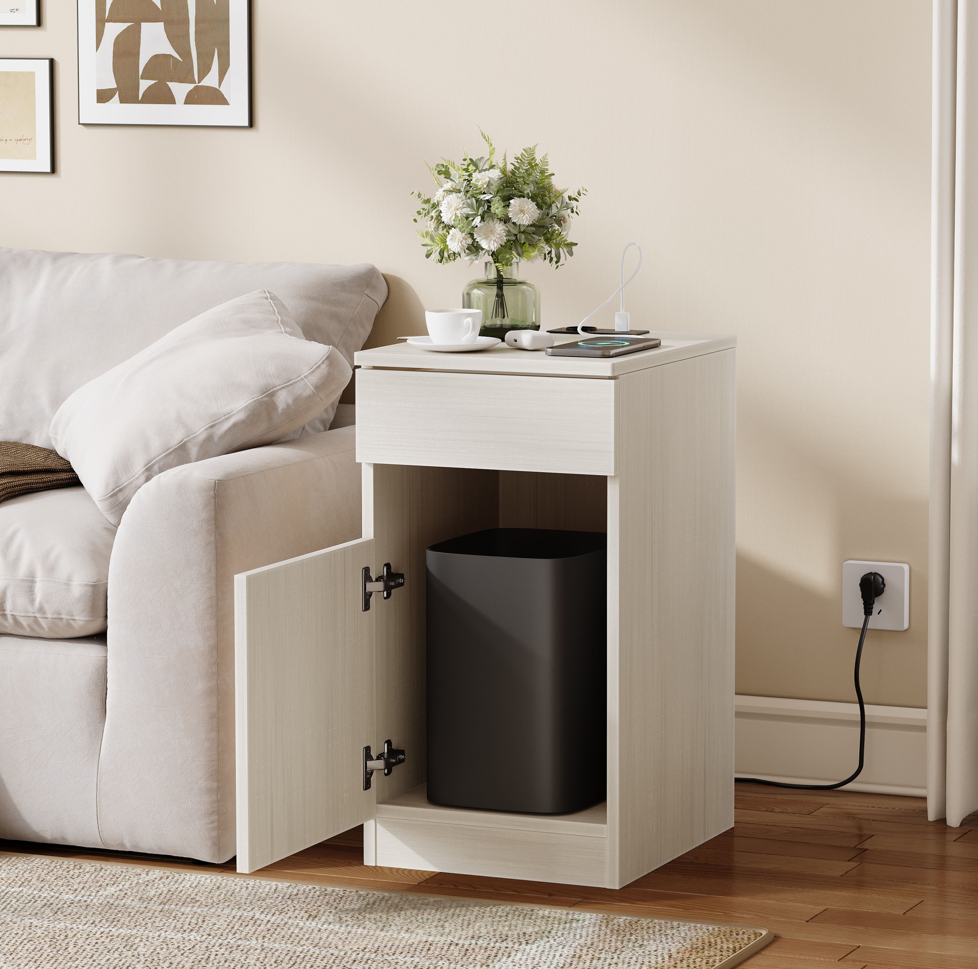 Nachttisch Mit Ladestation Usb & Steckdose 33x40x61,5 Cm Okmyhome