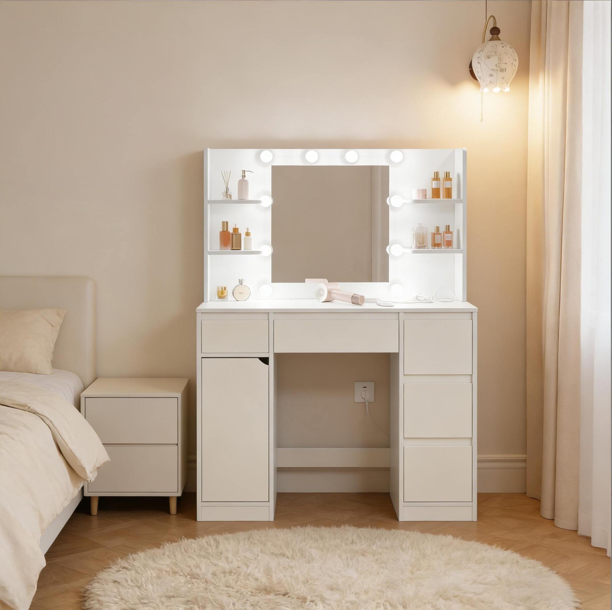 Schminktisch Mit Led, Steckdose Und Stauraum 110x40 Cm Okmyhome