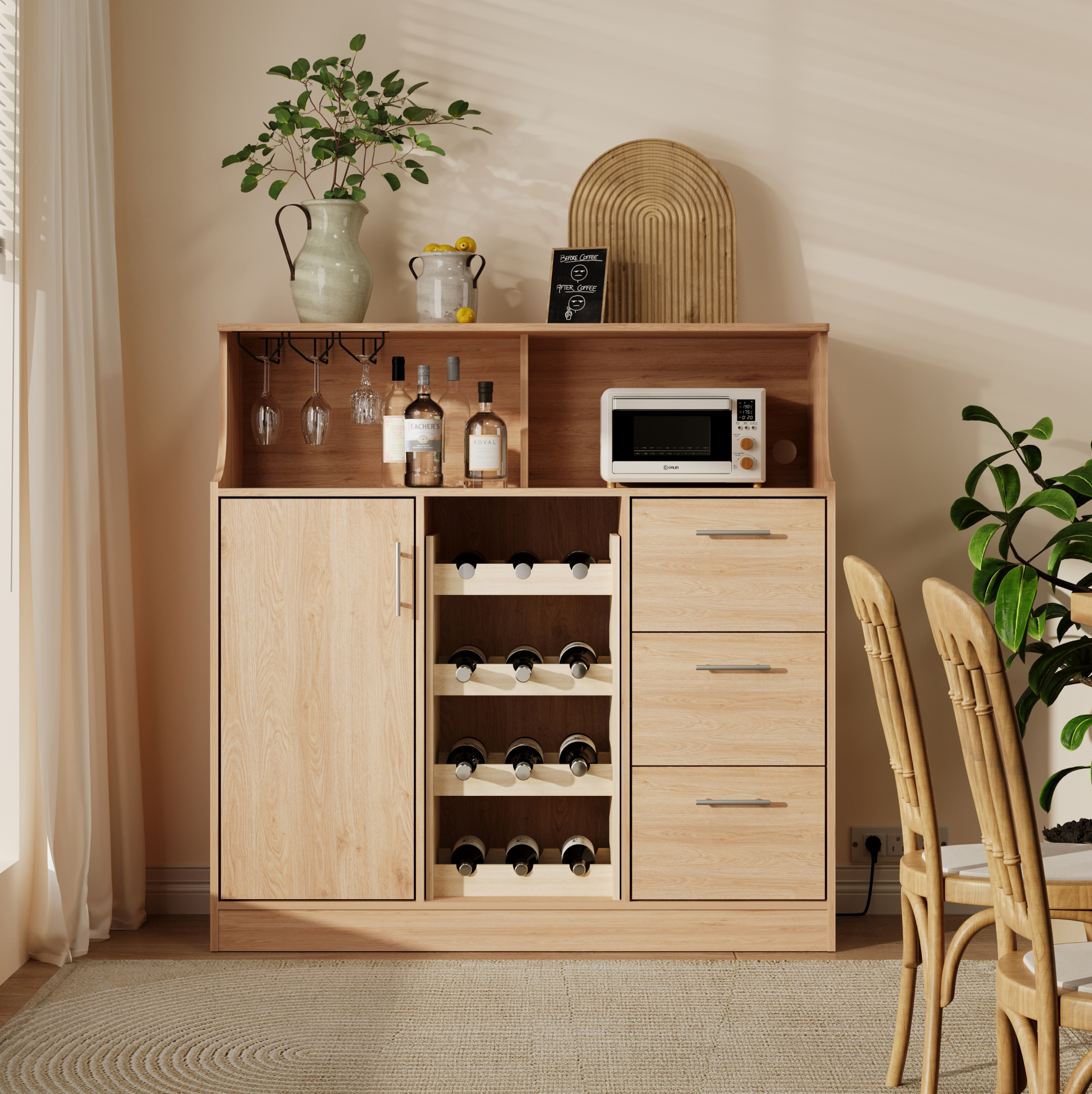 Sideboard Mit Weinregal Led Steckdose 120x40x121 Cm Okmyhome