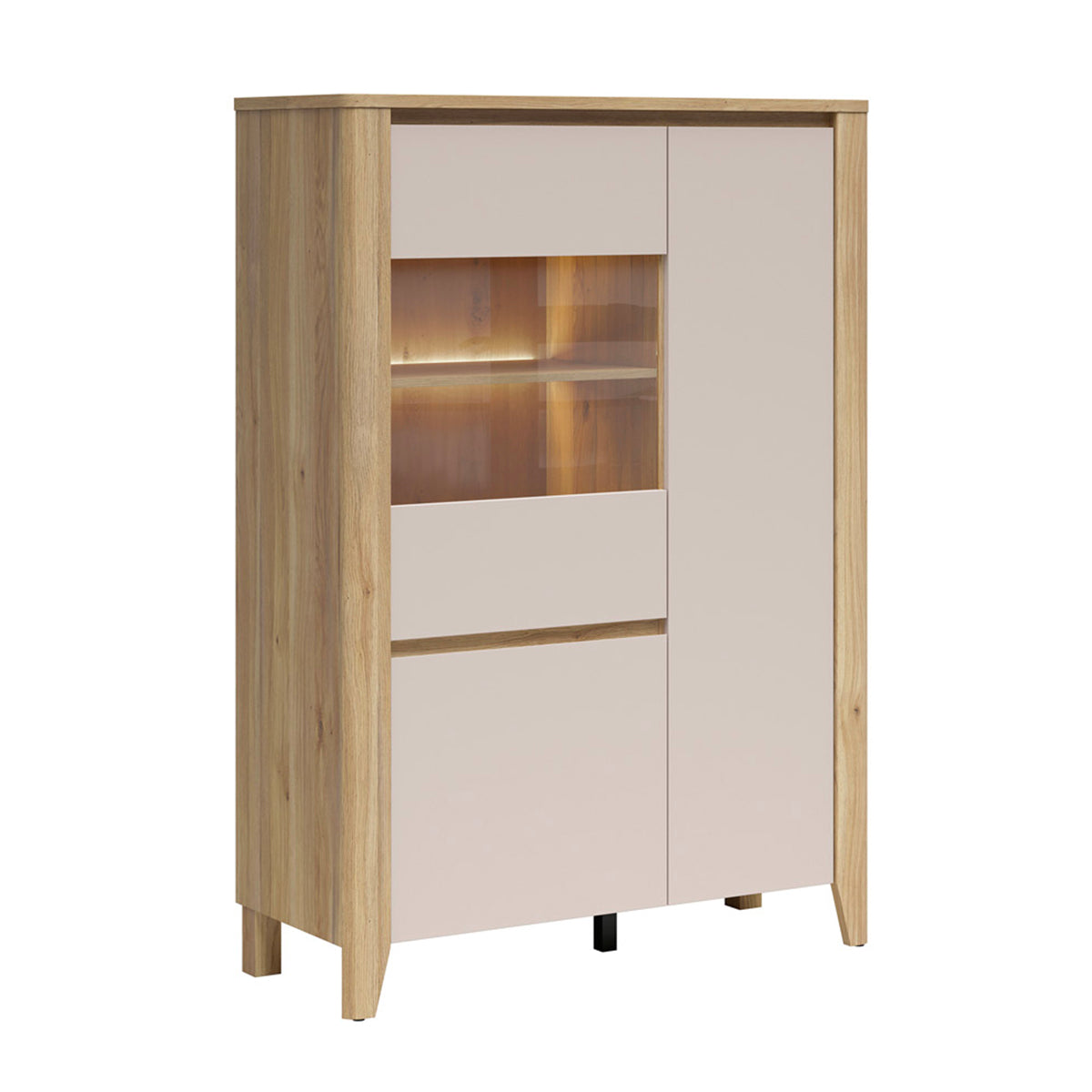 Geschirrschrank 3 Türen Inklusive Led-beleuchtung Samara Holz Und Kaschmir