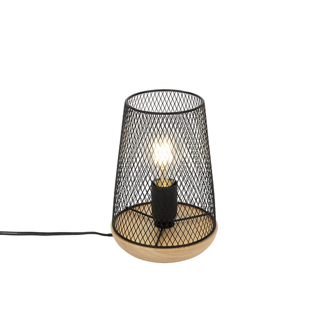 Design Tischlampe Schwarz Mit Holz - Bosk