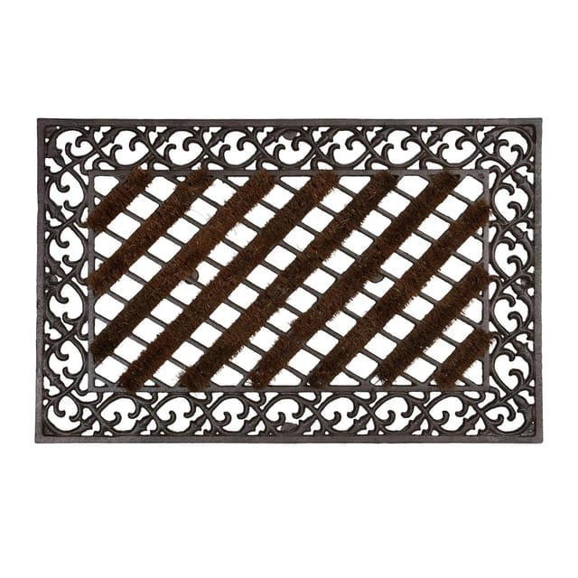 Relaxdays Fußabtreter Gusseisen Mit Bürsten, Bxt: 72x46 Cm, Jugendstil Schuhabstreifer, Metall, Anti-rutsch, Bronze