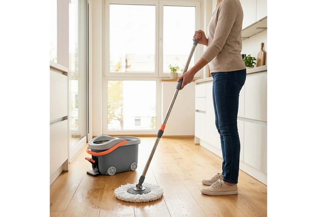 Relaxdays Wischmopp Set, 16 L Eimer & Schleuder, Wischwagen Mit Pedal, Hbt: 29,5x30x50 Cm, 2x Mikrofaser-moppköpfe, Grau