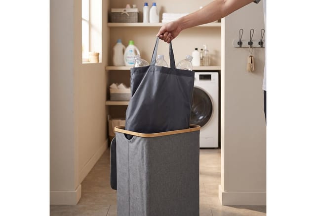 Relaxdays Pfandflaschen Sammelbehälter 100 L, Hbt: 75 X 40 X 33 Cm, Waschbare Flaschentasche, Flaschensammler, Grau