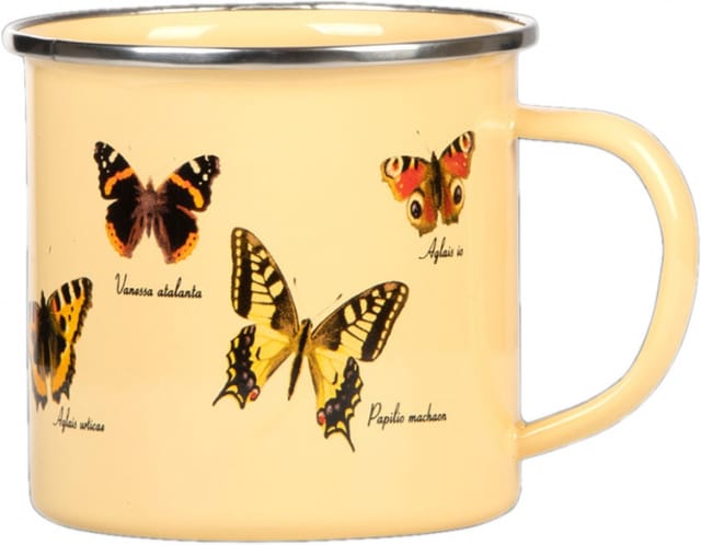 Emaillierter Becher Mit Schmetterlingen
