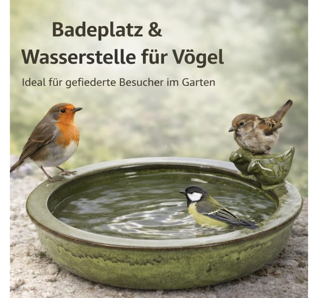 Grüne Keramik-vogeltränke
