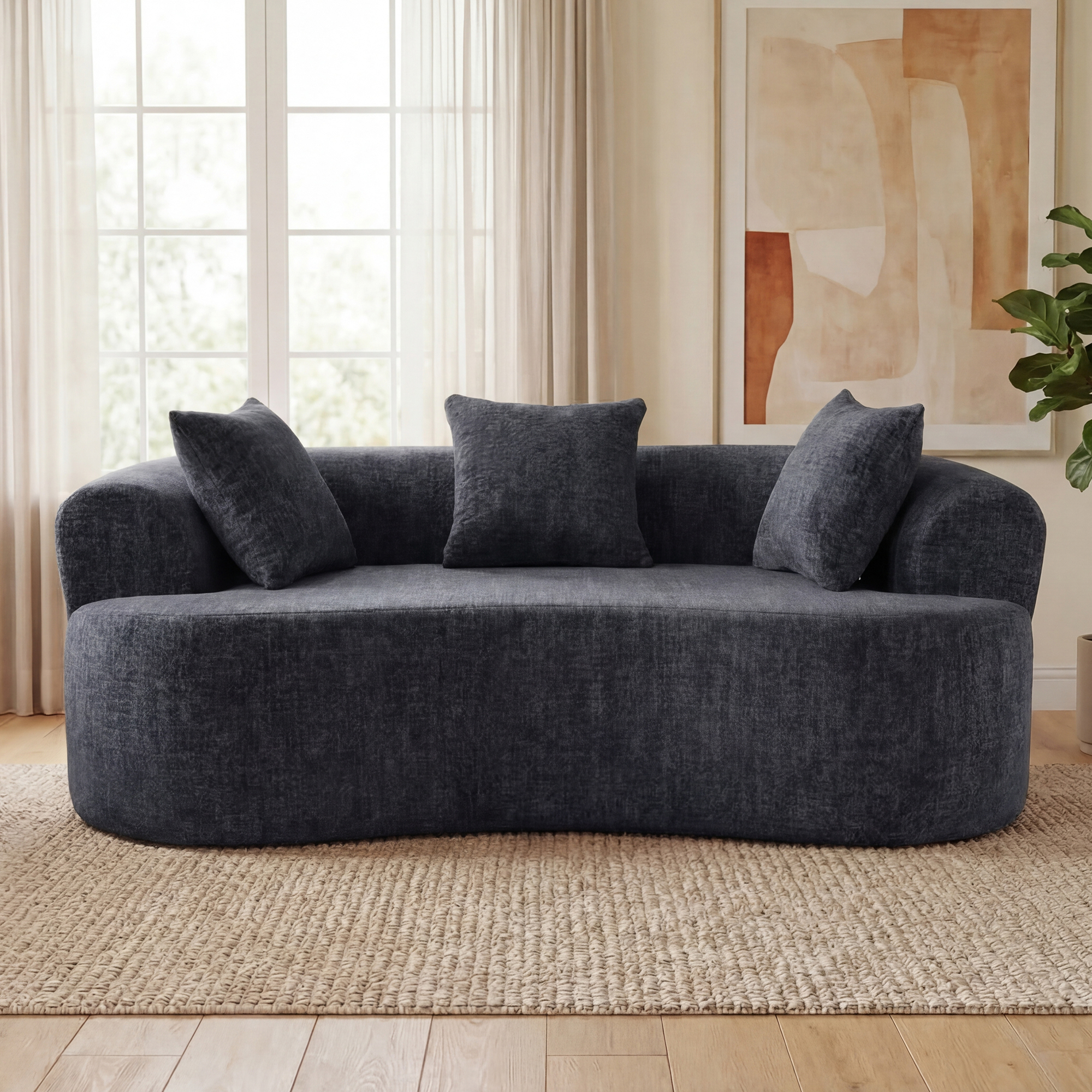 Crescent-förmiges Ecksofa, Modernes Design Mit Niedriger Rückenlehne, Großes Doppelsitzer-sofa Mit Tiefen Sitzkissen Und Selbstaufblähender Schaumstofffüllung, Keine Montage Erforderlich (graues Cheni