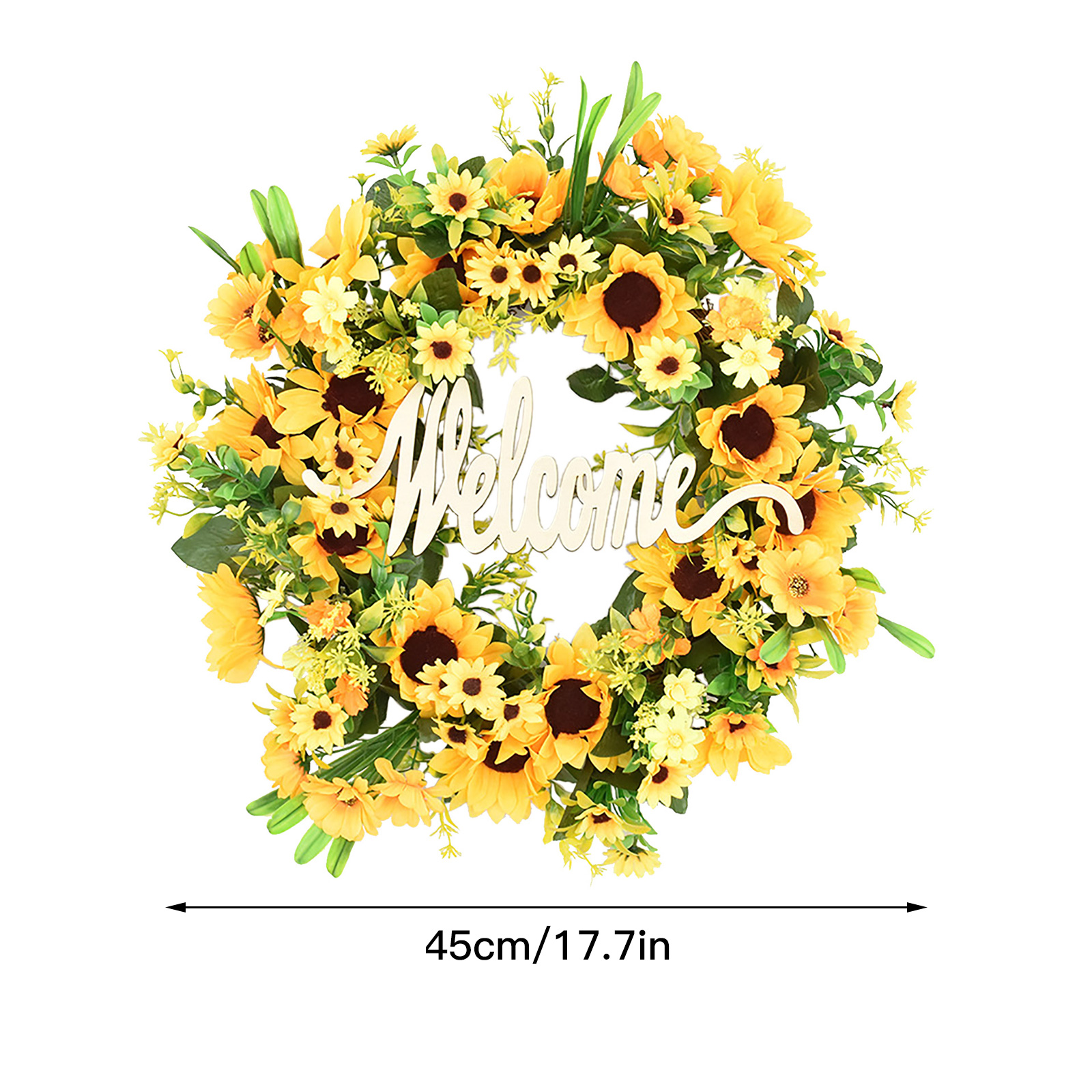 Sonnenblumenkranz Für Die Tür, Wanddekoration Im Nordischen Stil, „hallo“-hängedekoration 45 Cm, Florales Solar-ornament.