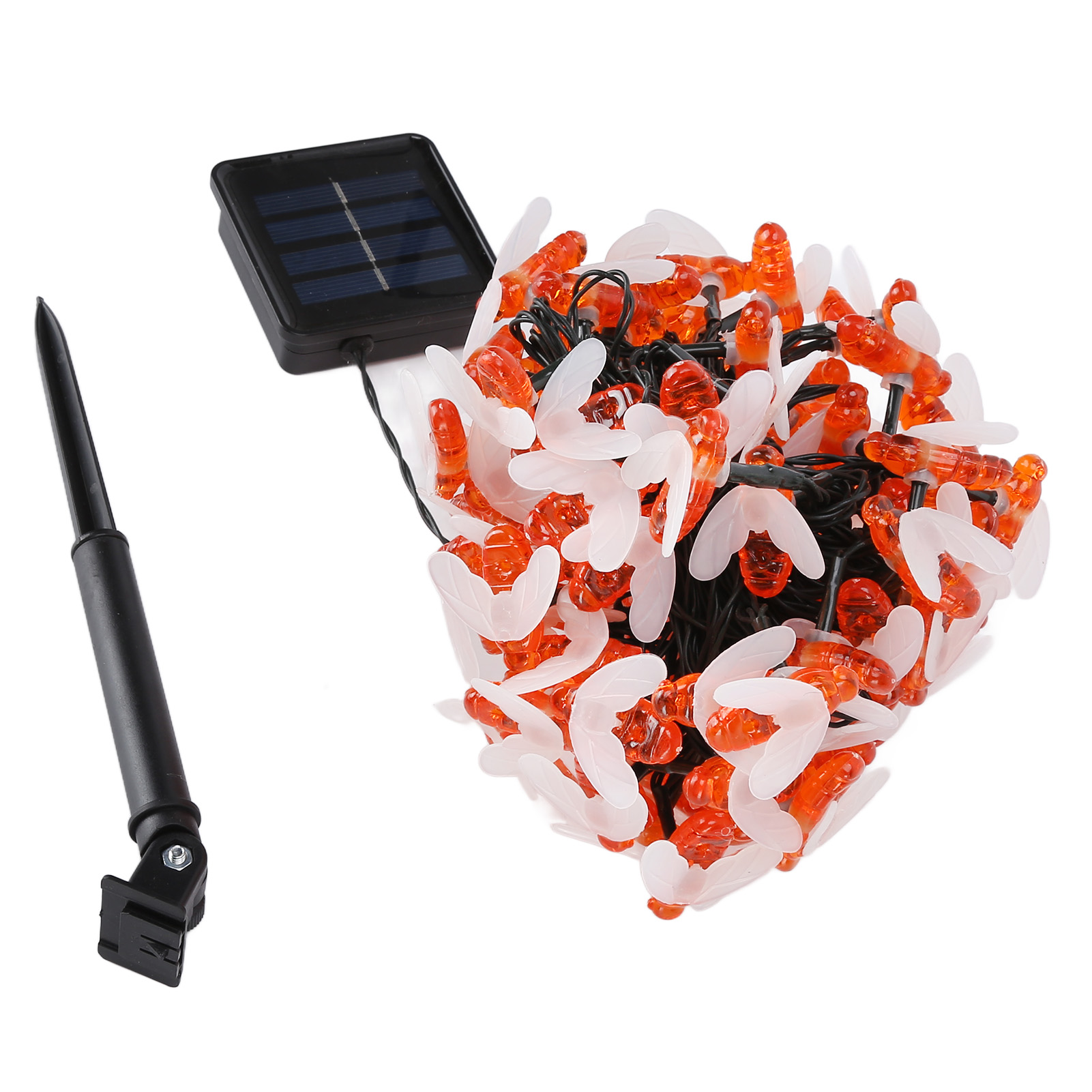 Solarbetriebene Led-lichterkette In Bienenform, 12 Meter, Warmweiß, Mit Integriertem Akku, Wasserdicht, Für Garten Und Terrasse