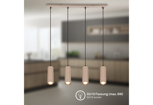 Briloner Led Pendelleuchte Höhenverstellbar 76x120 Cm Gu10 Fassung Max. 9w 4-flammig Beige - Hängelampe Esszimmer Esstisch Wohnzimmer