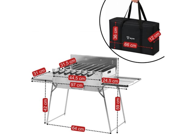 Bbq-toro Holzkohlegrill Mit Elektrischem Spießdreher, Edelstahl, Klappbar, Campinggrill Mit Tragetasche Und 7 Spießen