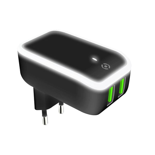 Cellyusb 2 Port Netzwerk Ladegerät Usb Mit Led Licht, 2.4 A Schnellladung Dual Universal, Schwarz