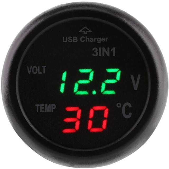 Autothermometer, Voltmeter, Zigarettenanzünder Mit Usb-ladegerät, 3-zoll-doppel-led-display, Digitales Voltmeter, Thermometer, Zigarettenanzünder, Usb-autoladegerät (rot/grün)