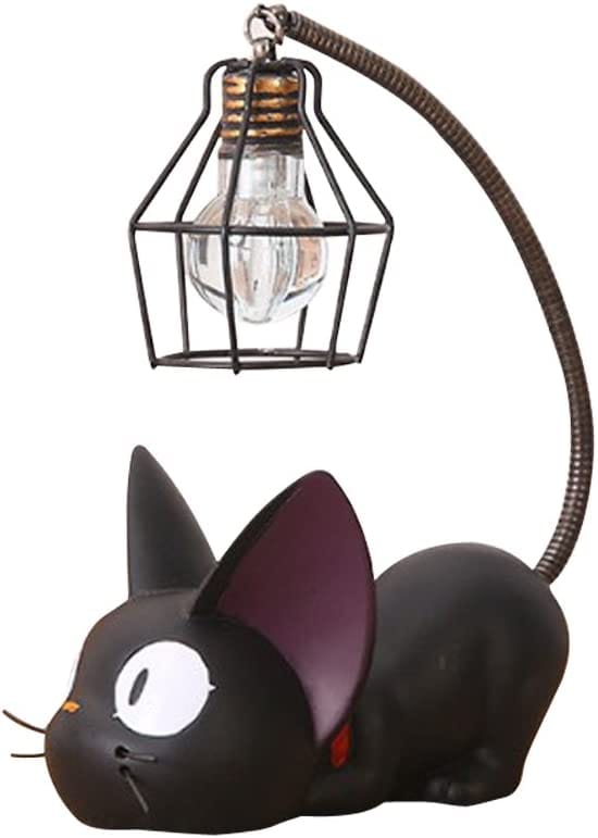 Litzee – Nachttischlampe Mit Katzenmotiv Aus Kunstharz – Lampenschirm Aus Draht – Maße: 8 X 12 X 17 Cm – Sanftes Licht Zum Lesen