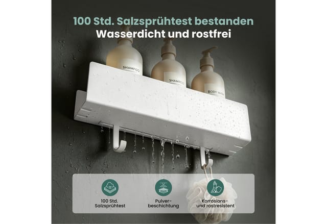 Mai & Mai Duschablage Ohne Bohren Mit 2 Schiebehaken, Duschablage Zum Hängen In Weiß, Duschregal Badezimmer Ablage 40cm Reglo-18