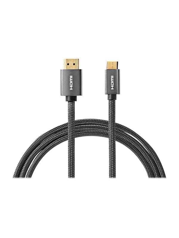 High Speed Hdmi Kabel Mit Ethernet Hdmi Stecker Hdmi Mini Stecker 4k60hz 18 Gbps 200 M Rund Baumwolle Anthrazit Grau Mit Metall Box Mit Abgedecktem Fenster