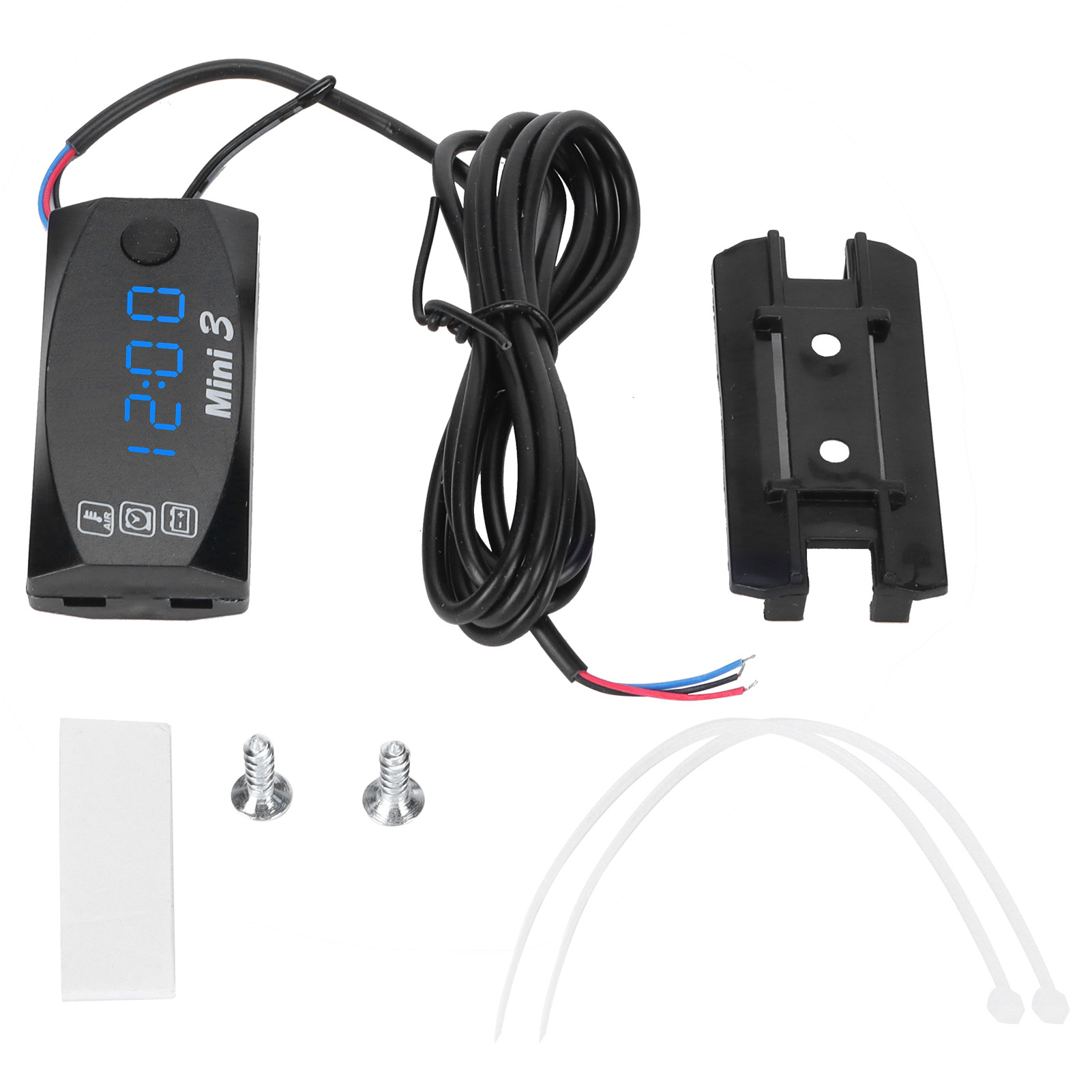 3-in-1 Wasserdichter Led-motorradtacho, Digitaluhr, Thermometer, Voltmeter, Blaulicht