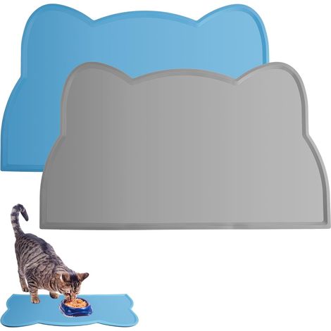 2-teiliges Katzennapf-untersetzer-set, 44 × 25,5 Cm Wasserdichte Silikon-napfmatte Für Hunde, Rutschfeste Hundenapfmatte, Katzenfuttermatte, Leicht Zu Reinigen, Bpa-frei, Grau, Blau