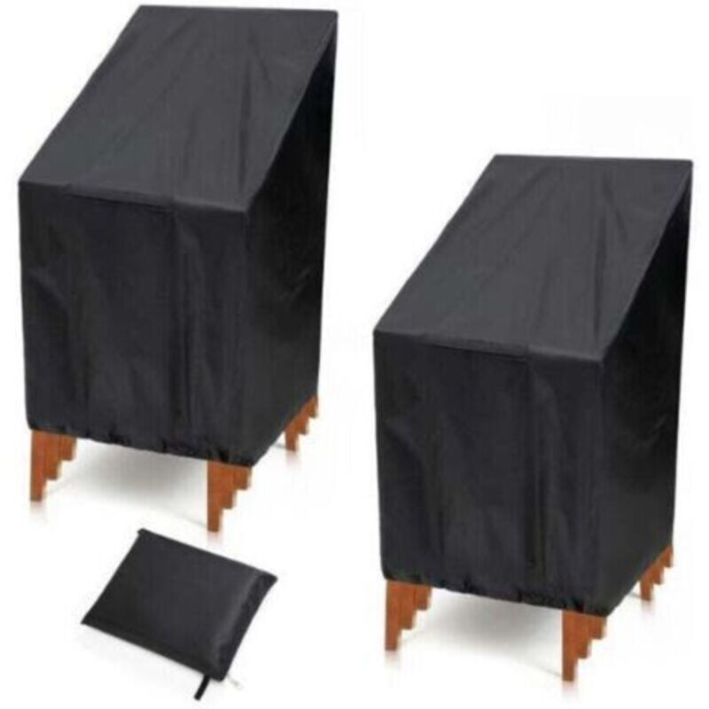 Gartenstuhlüberzug, 2er-set Für 6 Stapelbare Stühle, Xu Outdoor-stuhlüberzug, Wasserdicht Und Uv-beständig, 210d Oxford-gewebe, 134 X 66 X 89 Cm, Schwarz