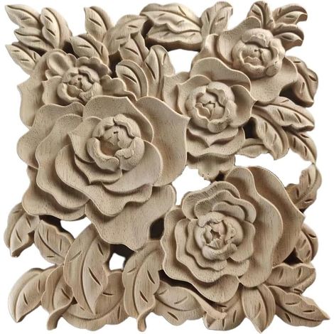 Klassische Wandleuchte Im Europäischen Stil Aus Holz Mit Geschnitzten Gummidetails – Dekoratives Blumenmotiv Für Türen, Schränke, Wände Und Möbel – 20 X 20 Cm – Elegante Wohndekoration – Montage