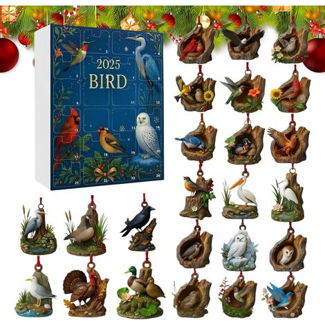 Weihnachtskalender Mit Countdown, 2d-acryl, Vogelmotiv, 24-tage-countdown, Mit Anhängern, Für Feiertage, Geburtstage, Partys, Schlafzimmer, Küche, Auto, Taschen