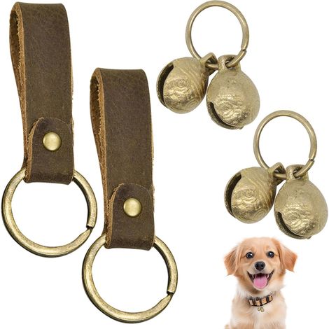 Set Aus 2 Messingglöckchen Und 2 Lederaccessoires Für Hundehalsbänder, Leistungsstarke Haustierglocke, Anti-verlust-anhänger Für Katzenhalsbänder, Schlüsselanhänger