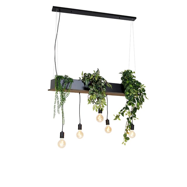 Land Hängelampe Schwarz Mit Holz 5-licht - Flair