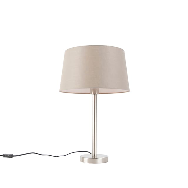 Moderne Tischlampe Stahl Mit Taupefarbenem Schirm 35 Cm - Simplo