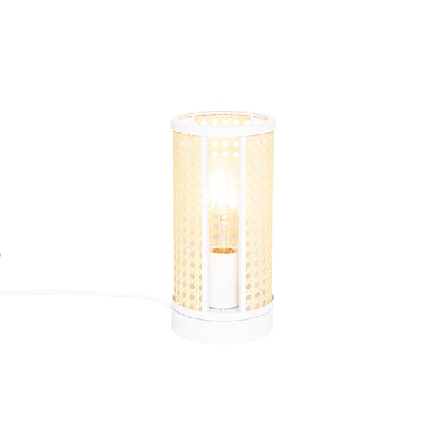 Qazqa Retro-tischlampe Weiß Mit Rattan 12 Cm - Akira